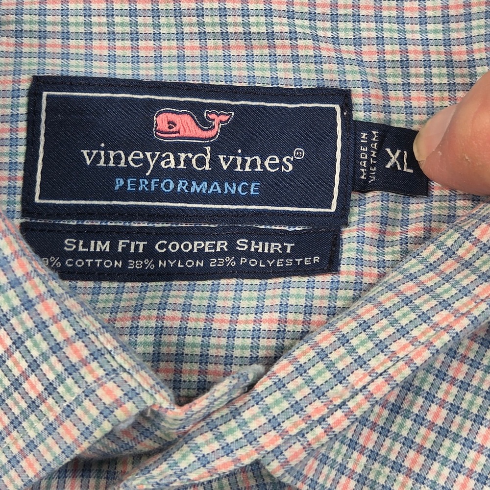 Vineyard Vines Cooper Shirt Mens XL Blue Performance Slim Fit Check 1W010322 - Picture 4 of 10